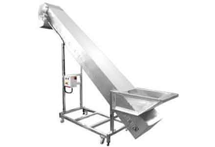 Konveyor Belt Incline Stainless Steel dengan Hopper